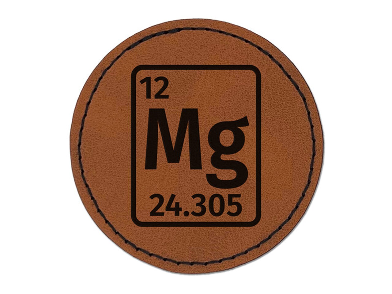Magnesium Periodic Table of Elements Science Chemistry Round Iron-On Engraved Faux Leather Patch Applique - 2.5"